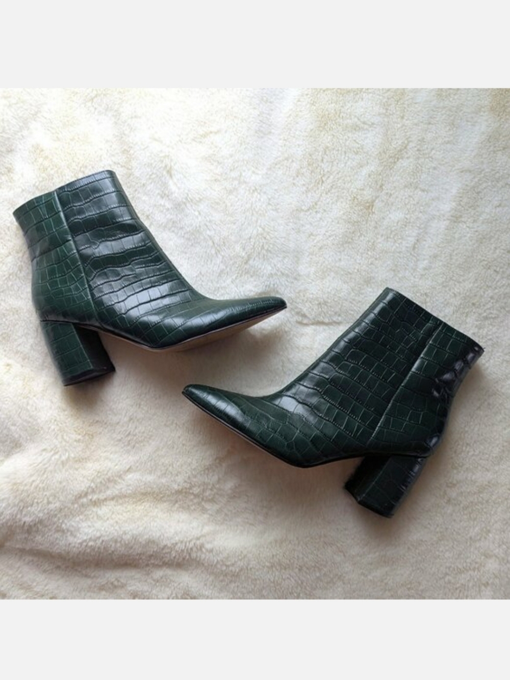 Women's Marc Fisher Dark Green Croc-Embossed Block Heel Ankle Boots